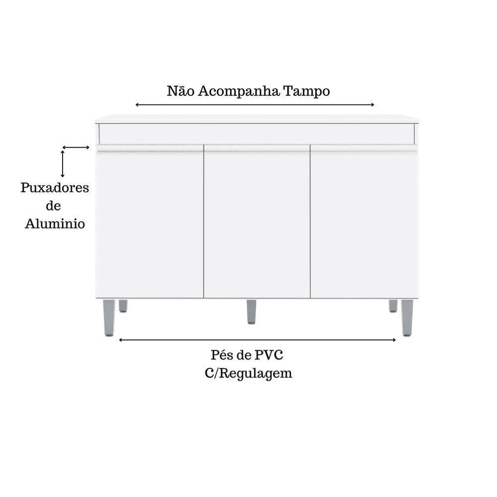 Balcão Gabinete Manu 120cm 3 Portas S-tampo Branco - 6