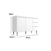 Balcão Gabinete Para Pia Andreia Sem Tampo 100cm 2 Portas 3 Gavetas Branco - 3