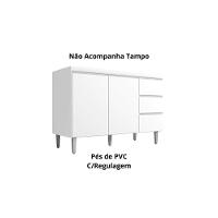 Balcão Gabinete Para Pia Andreia Sem Tampo 100cm 2 Portas 3 Gavetas Branco