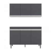 Balcão Gabinete Manu 120 Cm S-tampo E Armário Aéreo Andreia 120cm Cinza - 1