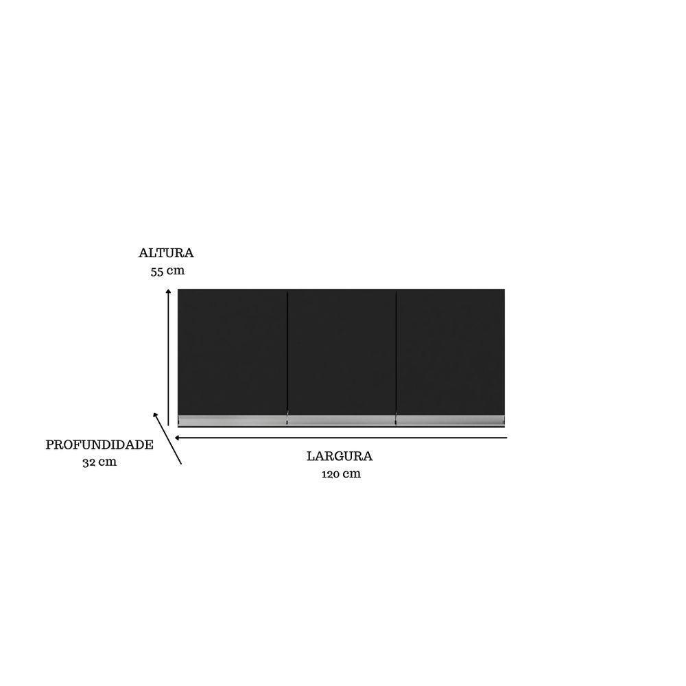 Balcão Gabinete Manu 120 Cm S-tampo E Armário Aéreo Andreia 120cm Preto - 3
