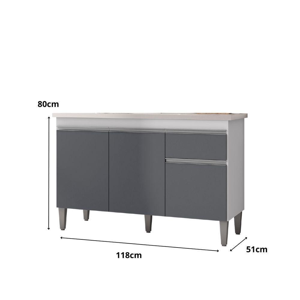 Balcão Gabinete P-pia Tatiane 120cm 3 Portas E 1 Gaveta C-tampo Cinza Claro - 4