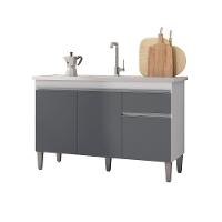 Balcão Gabinete P-pia Tatiane 120cm 3 Portas E 1 Gaveta C-tampo Cinza Claro - 1