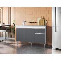 Balcão Gabinete P-pia Tatiane 120cm 3 Portas E 1 Gaveta C-tampo Cinza Claro - 2