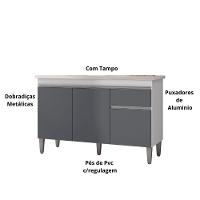 Balcão Gabinete P-pia Tatiane 120cm 3 Portas E 1 Gaveta C-tampo Cinza Claro - 3