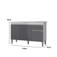 Balcão Gabinete P-pia Tatiane 120cm 3 Portas E 1 Gaveta C-tampo Cinza Claro - 4