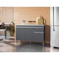 Balcão Gabinete P-pia Tatiane 120cm 3 Portas E 1 Gaveta C-tampo Cinza - 4