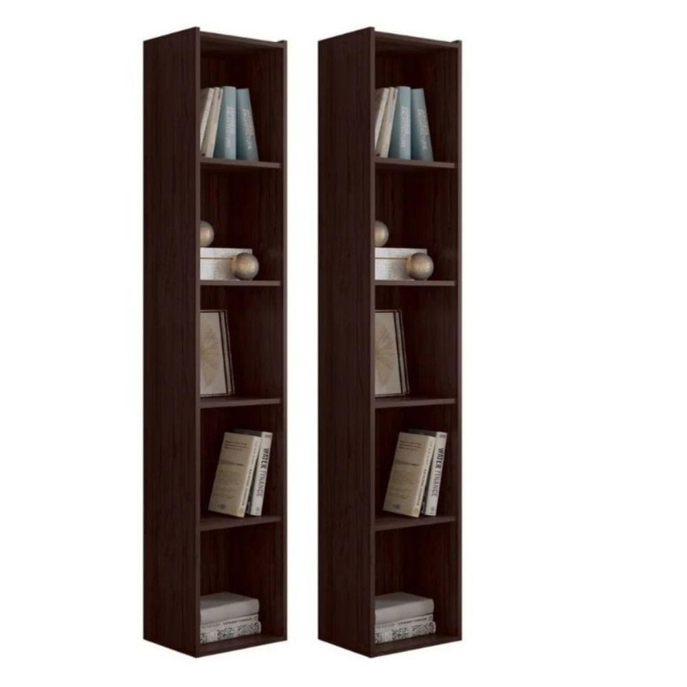 Estante Livreiro Com Prateleiras Janaína Kit 2 Unid Marrom - 1