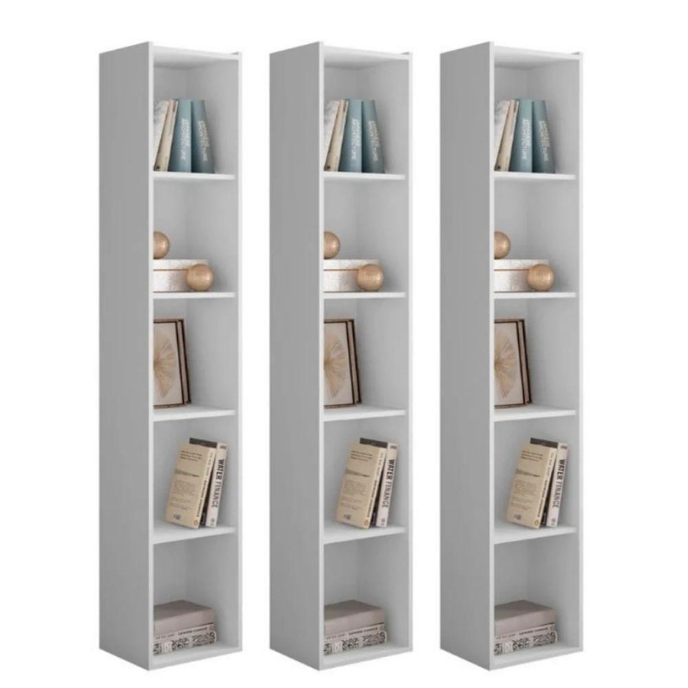 Estante Livreiro Com Prateleiras Janaína Kit 3 Unid Branco - 1