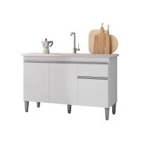 Balcão Gabinete Armário Tatiane 120cm 3 Portas E 1 Gaveta C-tampo Branco - 1