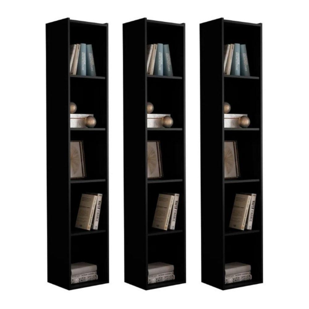 Estante Livreiro Com Prateleiras Janaína Kit 3 Unid Preto - 1