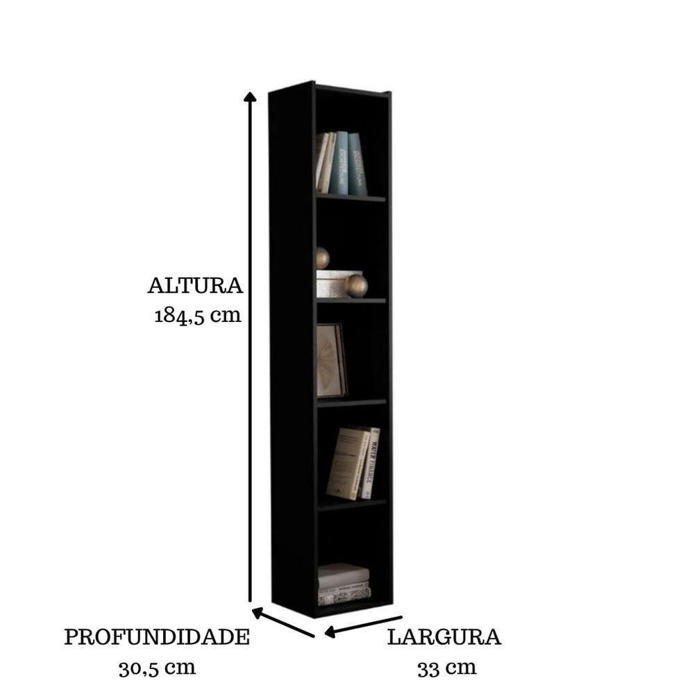 Estante Livreiro Com Prateleiras Janaína Kit 3 Unid Preto - 3