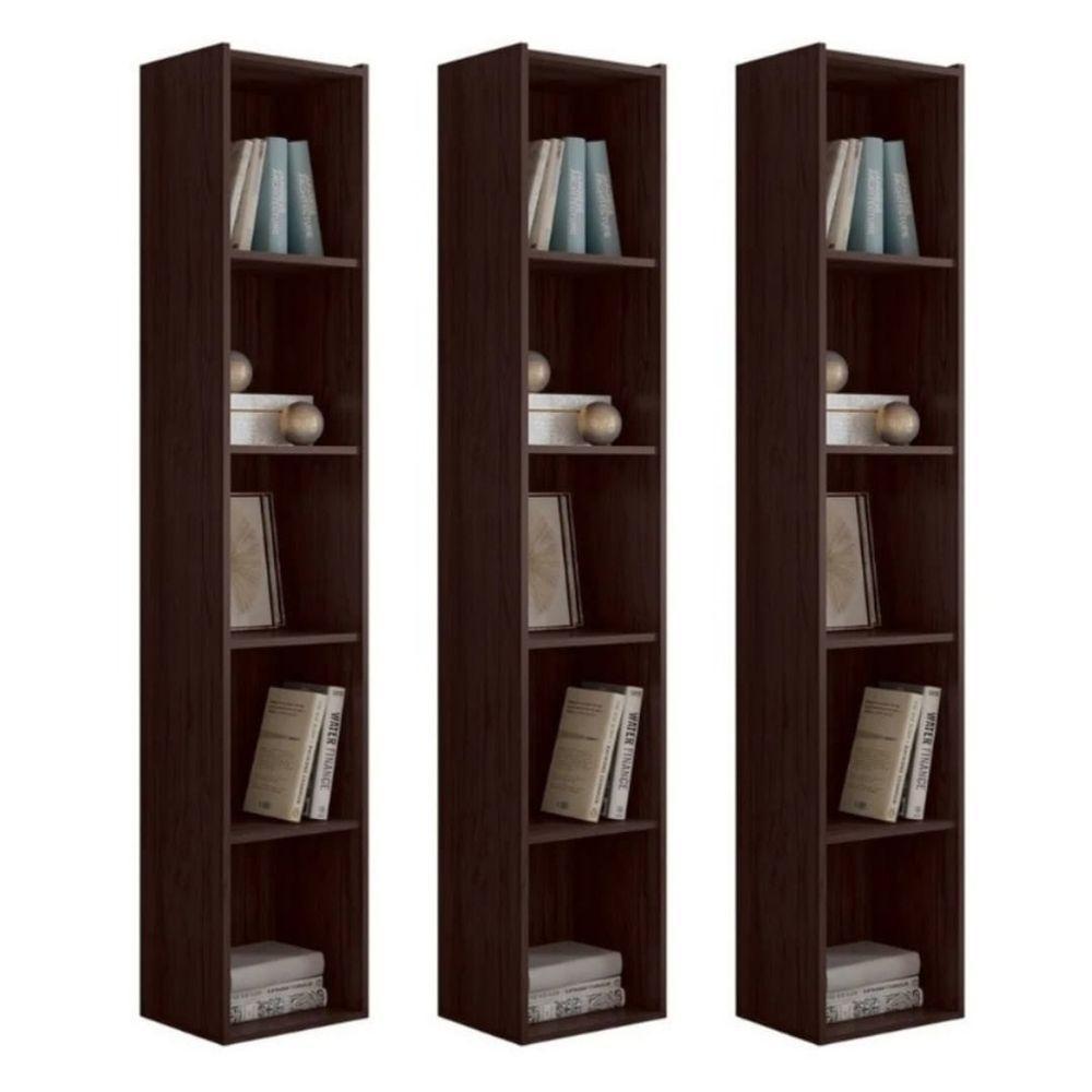 Estante Livreiro Com Prateleiras Janaína Kit 3 Unid Marrom - 1