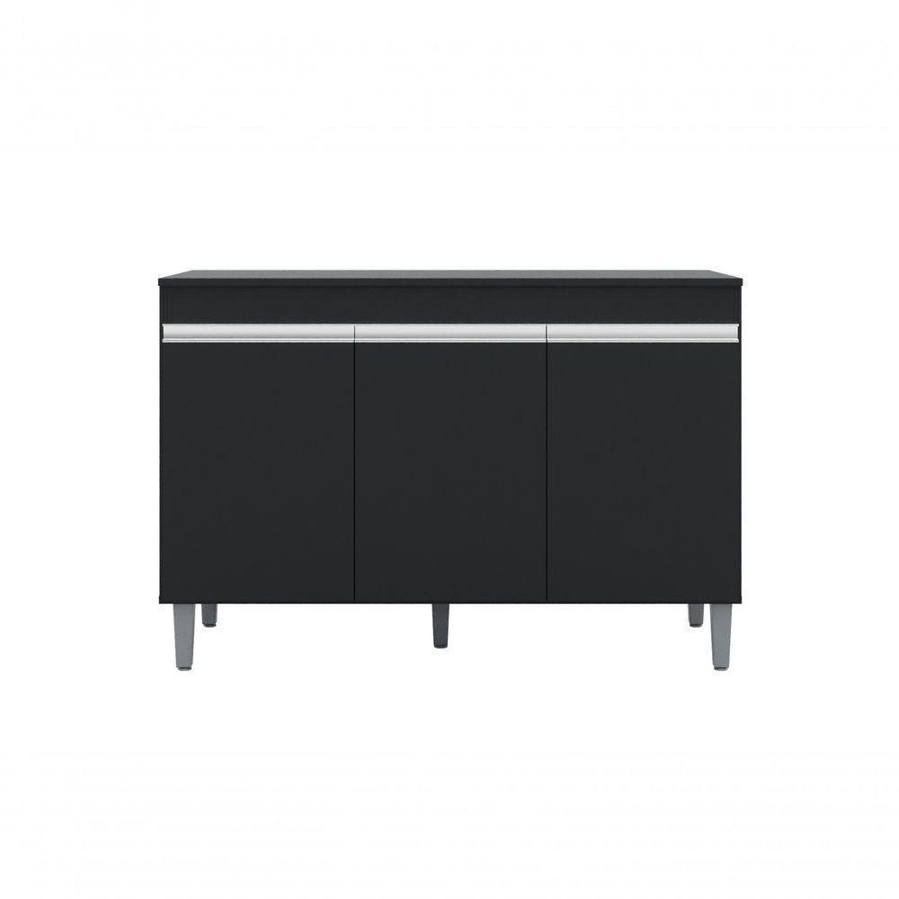 Balcão Gabinete Manu 120cm 3 Portas S-tampo Preto - 4