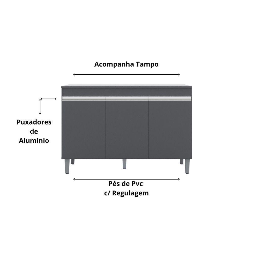 Balcão Gabinete Manu 120cm 3 Portas S-tampo Cinza - 2