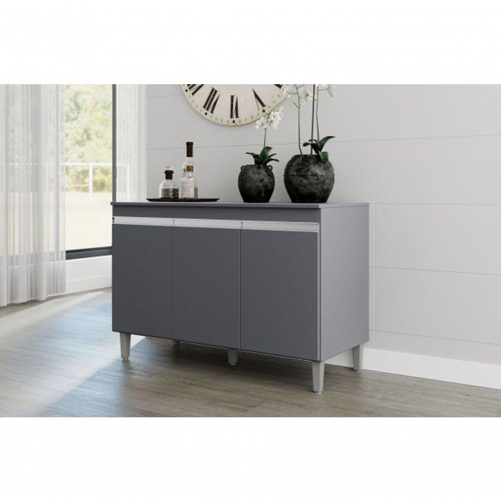 Balcão Gabinete Manu 120cm 3 Portas S-tampo Cinza - 3