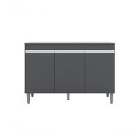 Balcão Gabinete Manu 120cm 3 Portas S-tampo Cinza
