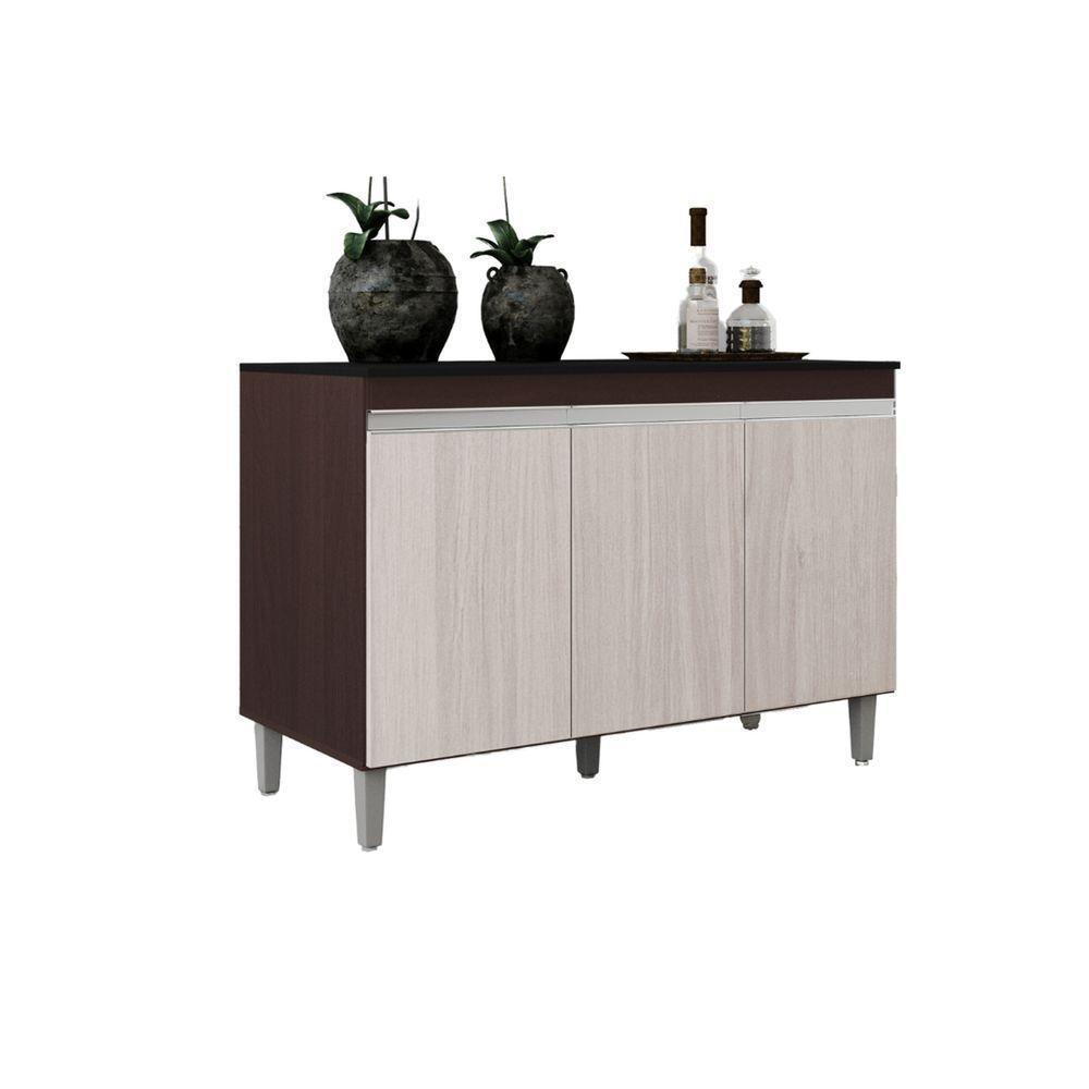 Balcão Gabinete Manu 120cm 3 Portas C-tampo Marrom - 1