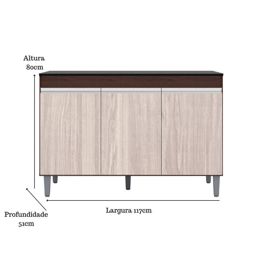Balcão Gabinete Manu 120cm 3 Portas C-tampo Marrom - 4