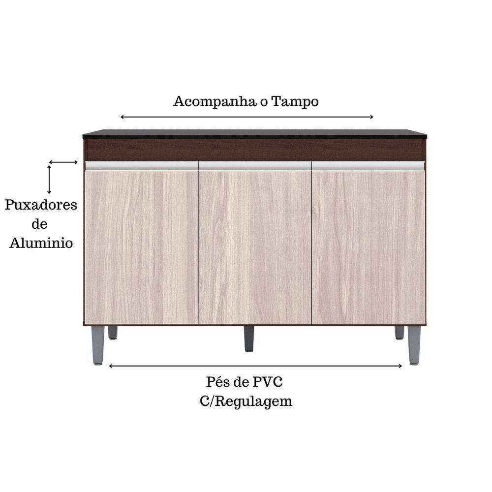 Balcão Gabinete Manu 120cm 3 Portas C-tampo Marrom - 5