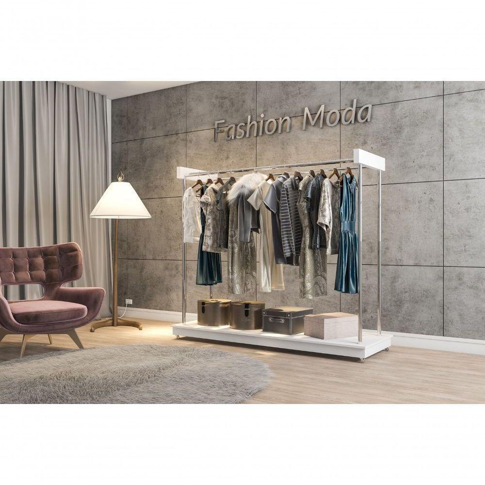 Arara Expositor Closet De Roupas Com Rodízios Aço Cromado Branco - 2