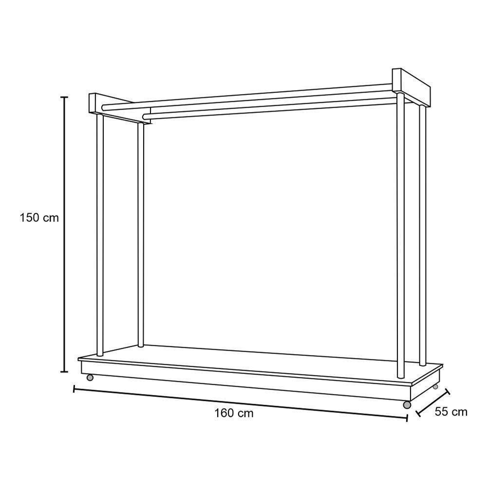 Arara Expositor Closet De Roupas Com Rodízios Aço Cromado Branco - 4