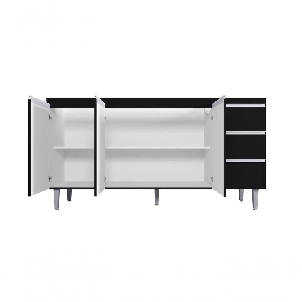 Balcão Gabinete Para Pia Andreia Sem Tampo 150cm 3 Portas 3 Gavetas Preto - 2