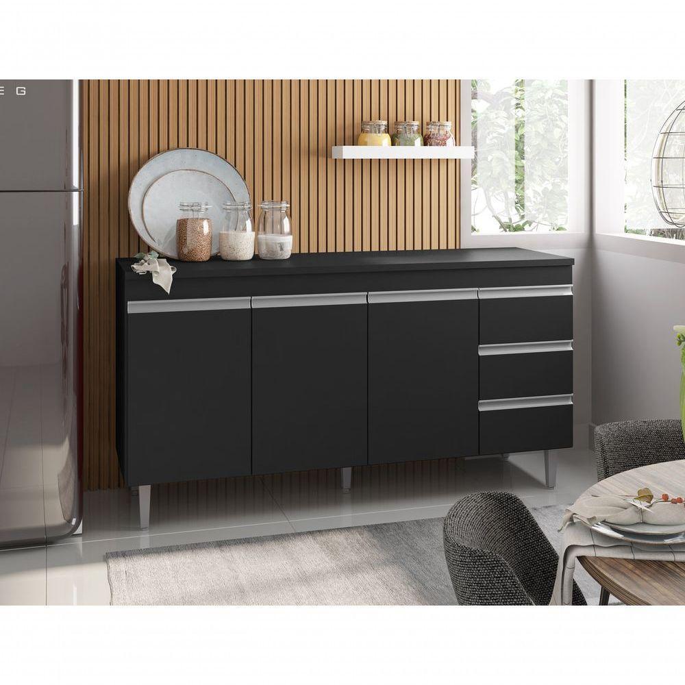 Balcão Gabinete Para Pia Andreia Sem Tampo 150cm 3 Portas 3 Gavetas Preto - 4