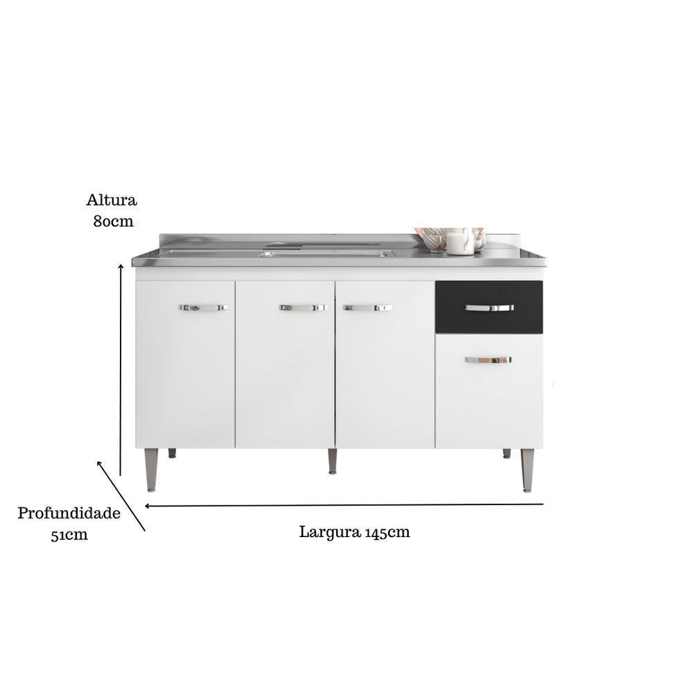 Balcão Gabinete Para Pia Gabriela Sem Tampo 150cm 4 Portas 1 Gaveta Branco - 5