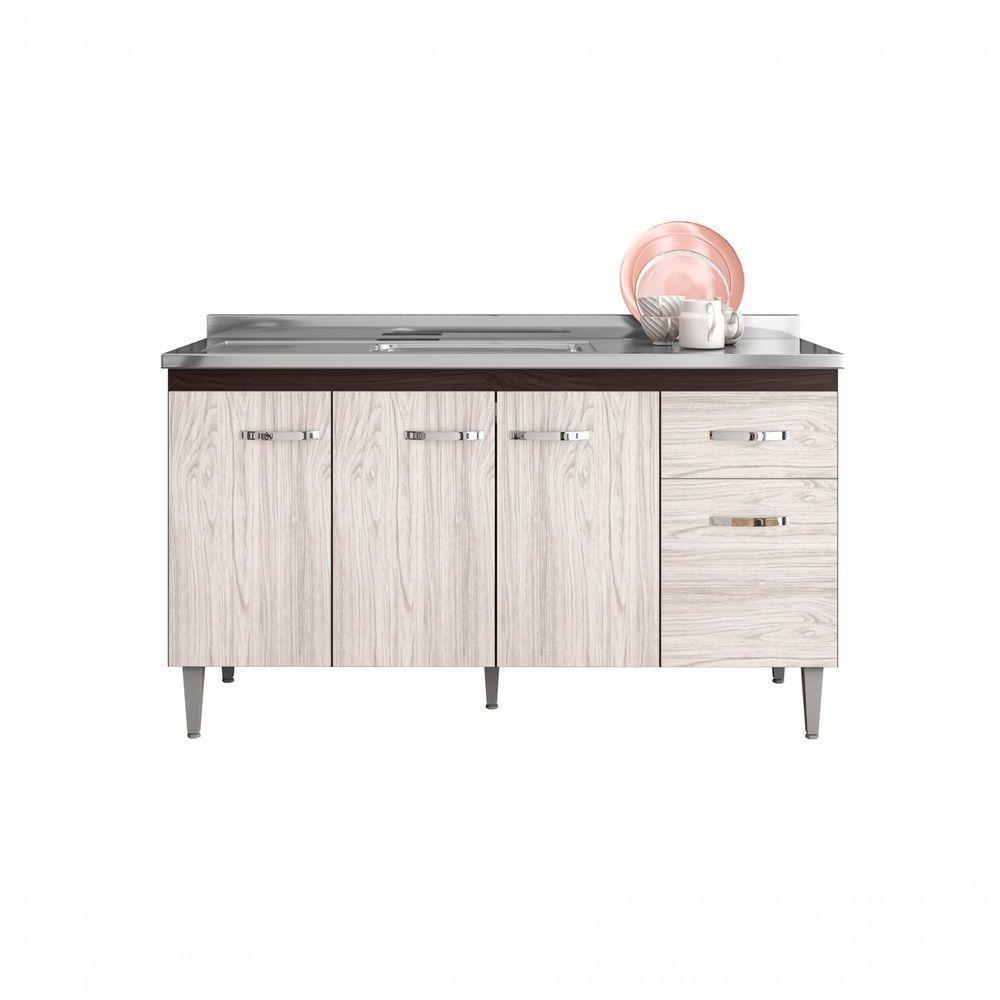 Balcão Gabinete Para Pia Gabriela Sem Tampo 150cm 4 Portas 1 Gaveta Marrom - 1