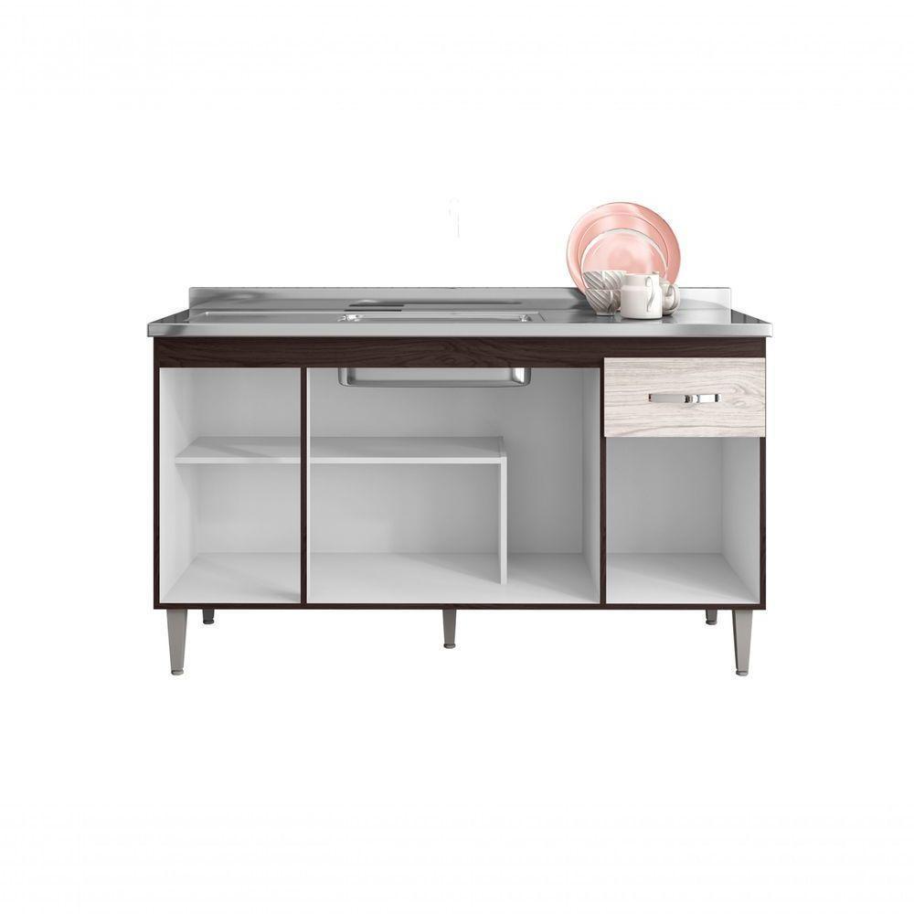 Balcão Gabinete Para Pia Gabriela Sem Tampo 150cm 4 Portas 1 Gaveta Marrom - 4