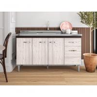 Balcão Gabinete Para Pia Gabriela Sem Tampo 150cm 4 Portas 1 Gaveta Marrom - 5