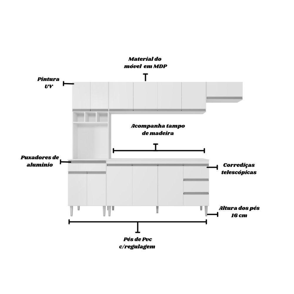 Cozinha Completa Modulada Andreia 5 Peças 280cm Branco - 5
