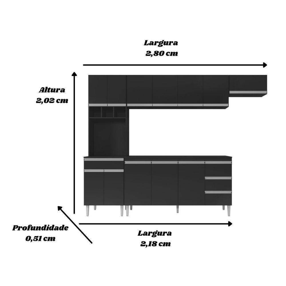 Cozinha Completa Modulada Andreia 5 Peças 280cm Preto - 2