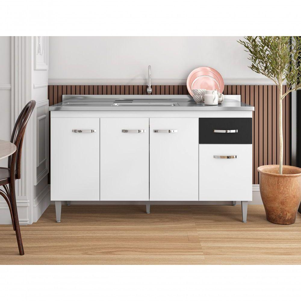 Balcão Gabinete Para Pia Gabriela Sem Tampo 150cm 4 Portas 1 Gaveta Branco - 4