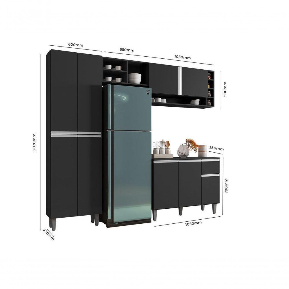 Cozinha Modulada Completa 230cm Com Balcão E Armário Aéreo Vanessa Preto - 4