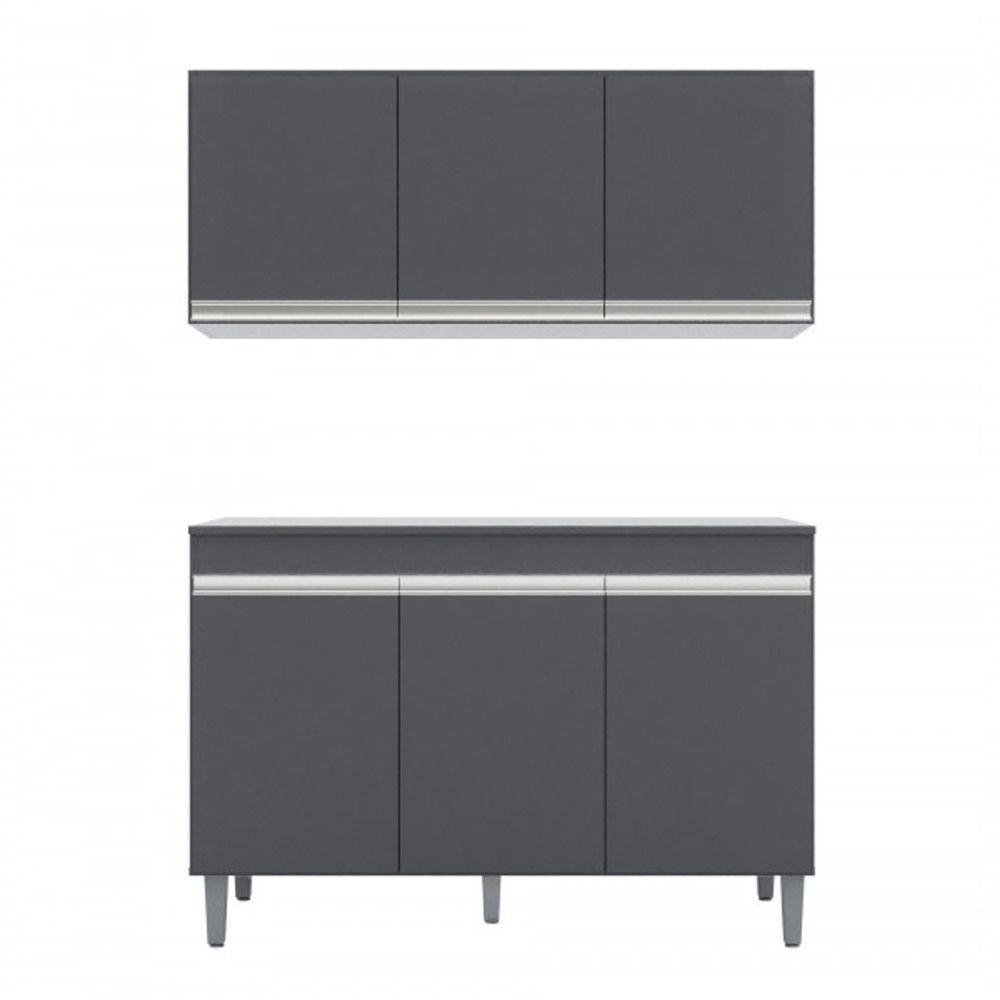 Balcão Gabinete Manu 120 Cm C-tampo E Armário Aéreo Andreia 120cm Cinza - 1