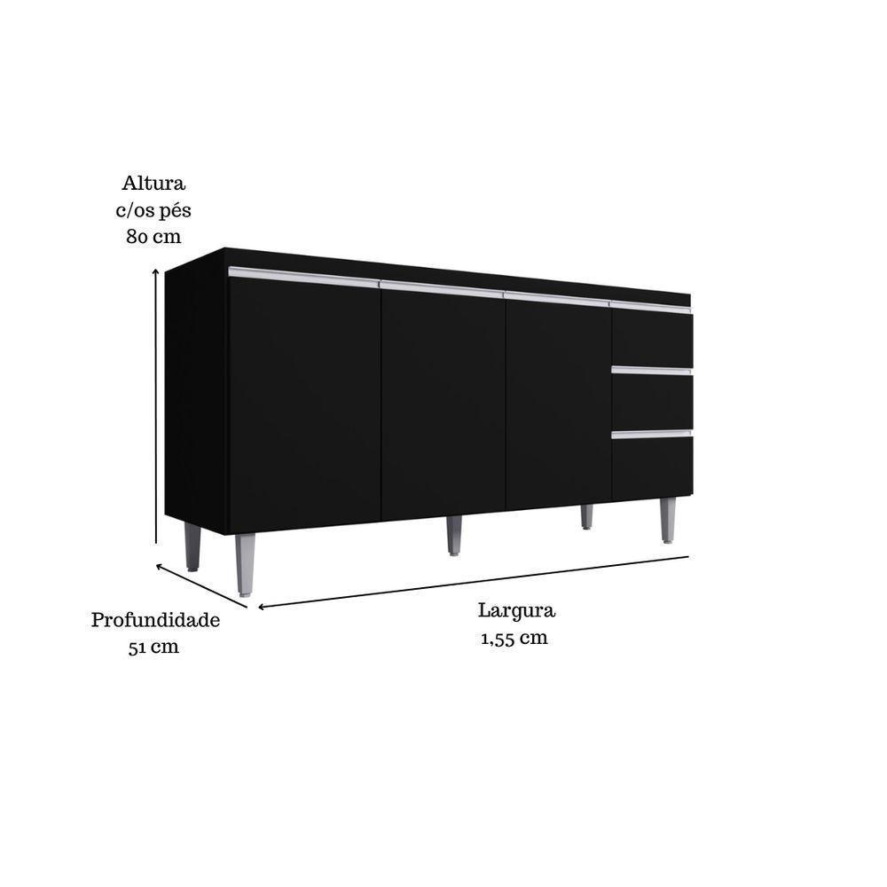 Balcão Gabinete Andreia 160cm C-tampo E Armário Aéreo 4 Portas 160cm Preto - 2