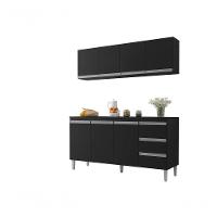 Balcão Gabinete Andreia 160cm C-tampo E Armário Aéreo 4 Portas 160cm Preto - 1