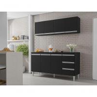 Balcão Gabinete Andreia 160cm C-tampo E Armário Aéreo 4 Portas 160cm Preto