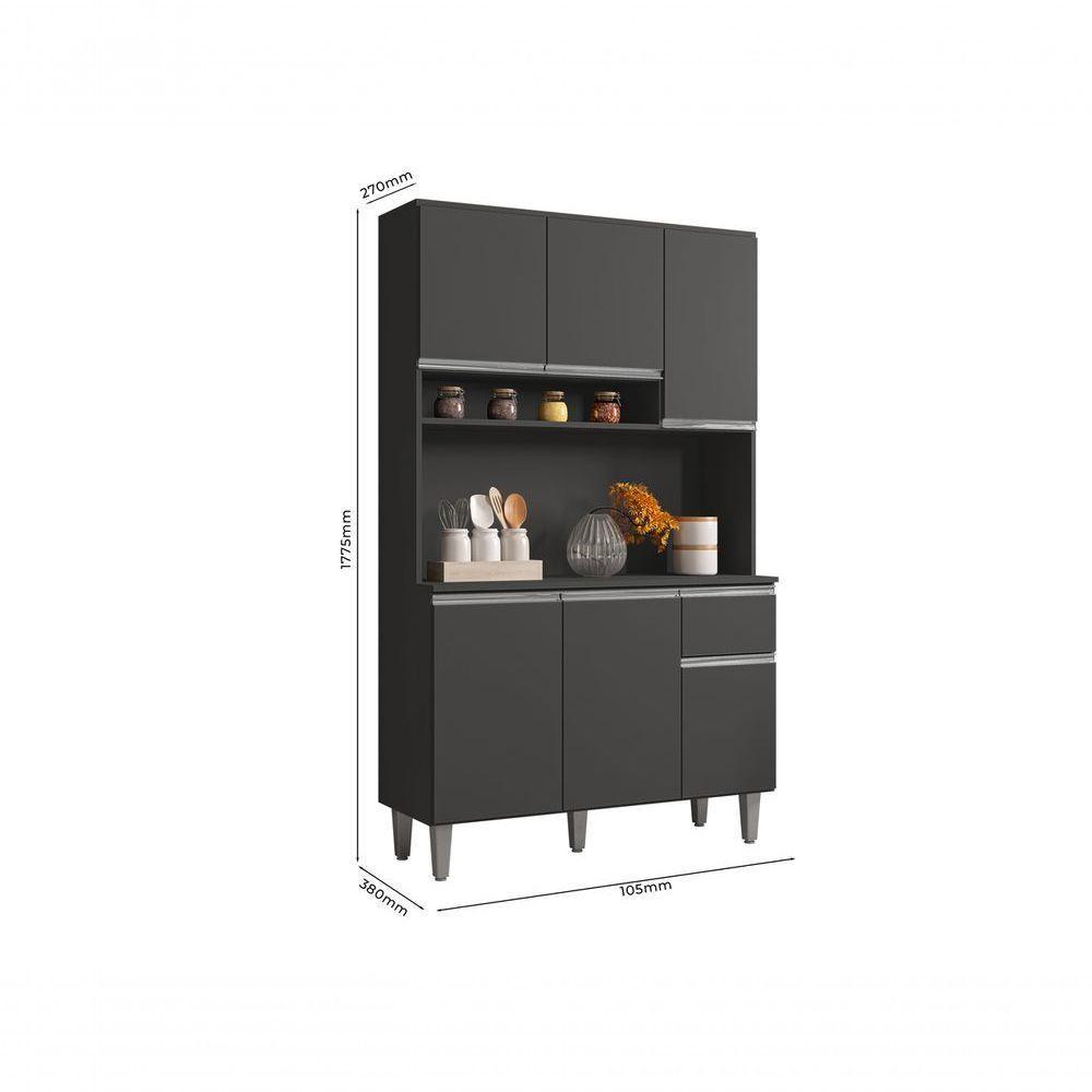 Kit Cozinha Compacta 105cm Com 6 Portas 1 Gaveta Márcia Cinza - 3