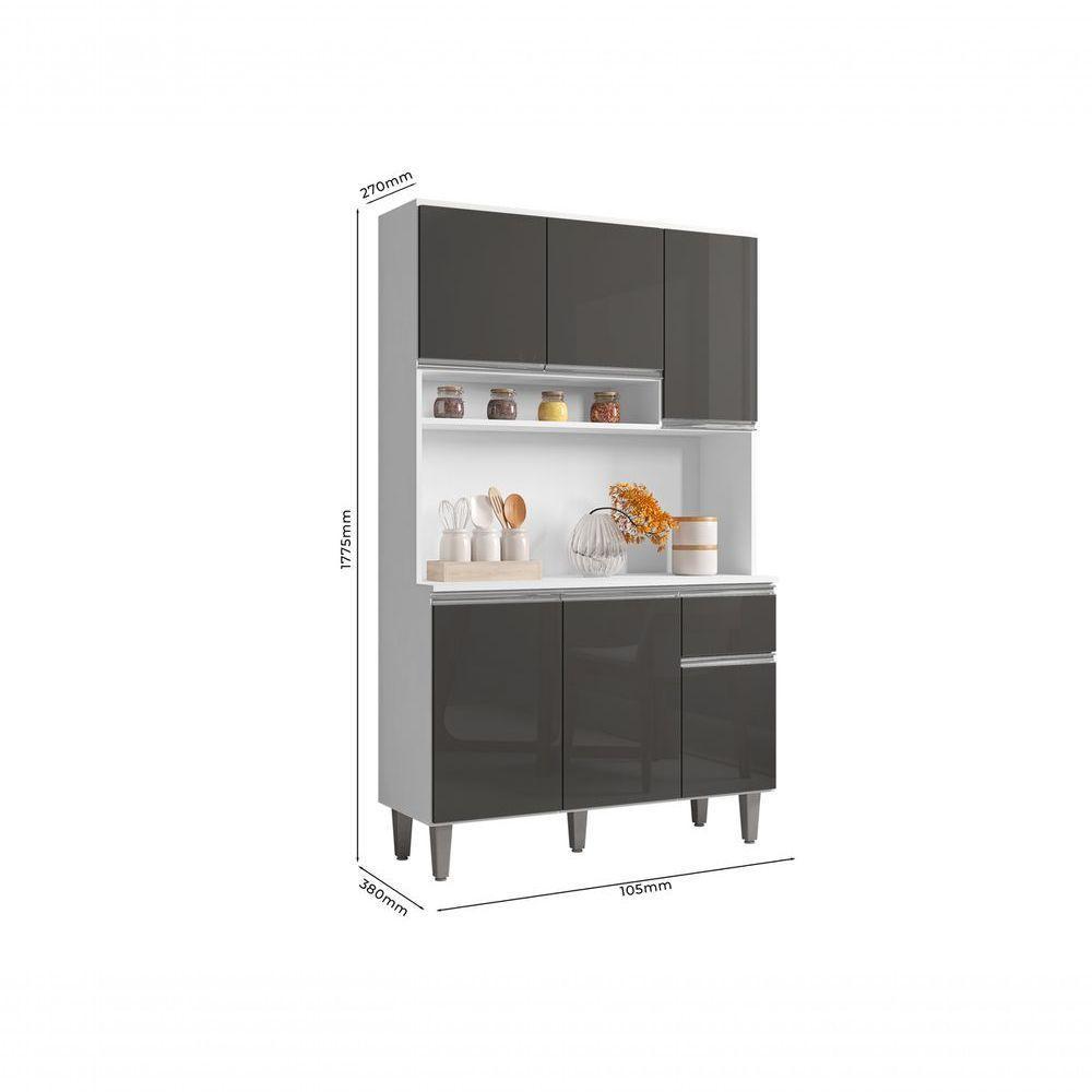Kit Cozinha Compacta 105cm Com 6 Portas 1 Gaveta Márcia Cinza Claro - 3