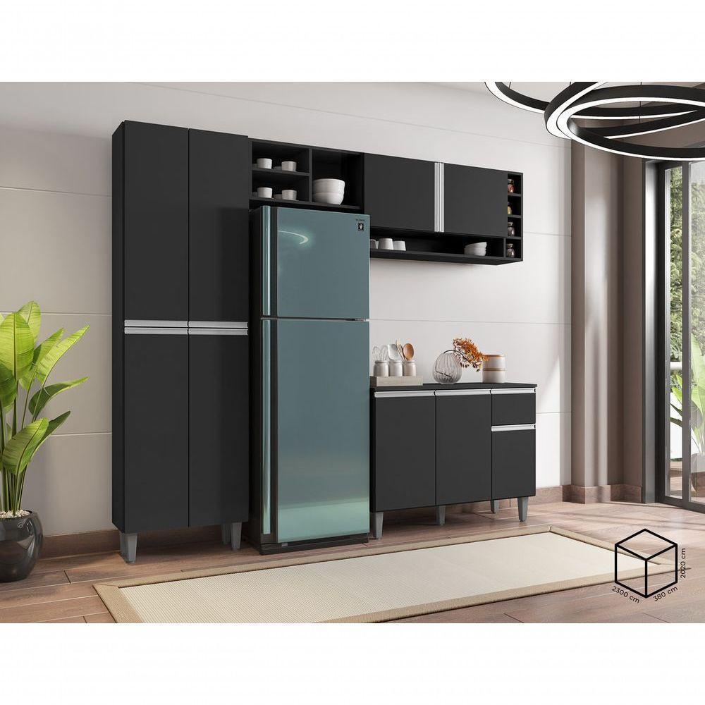 Cozinha Modulada Completa 230cm Com Balcão E Armário Aéreo Vanessa Preto - 4