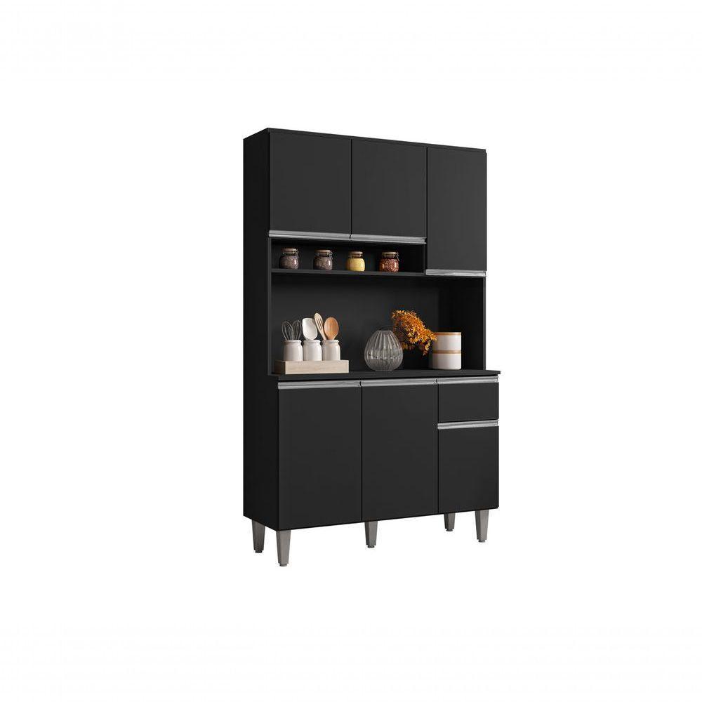 Kit Cozinha Compacta 105cm Com 6 Portas 1 Gaveta Márcia Preto - 1