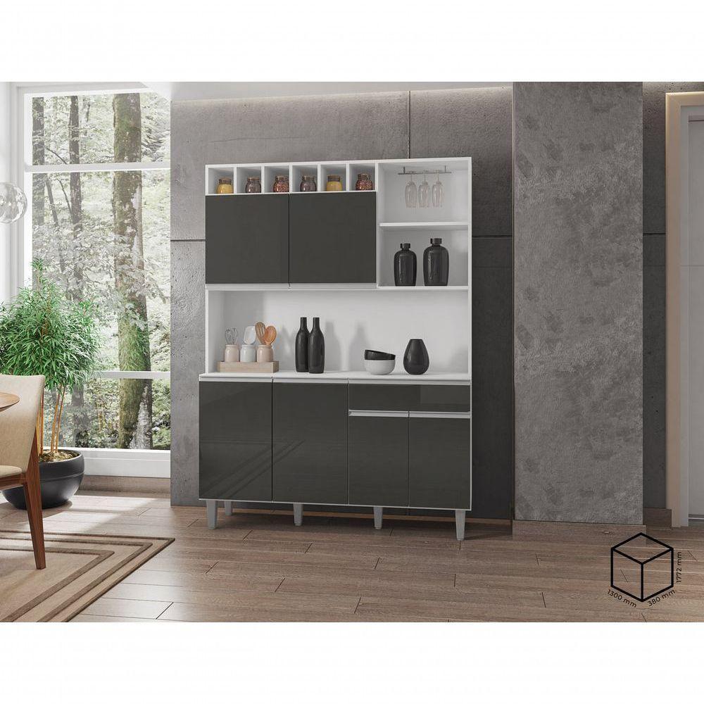 Kit Cozinha Compacta Alice 130cm C-6 Portas 1 Gaveta Cinza Claro - 4