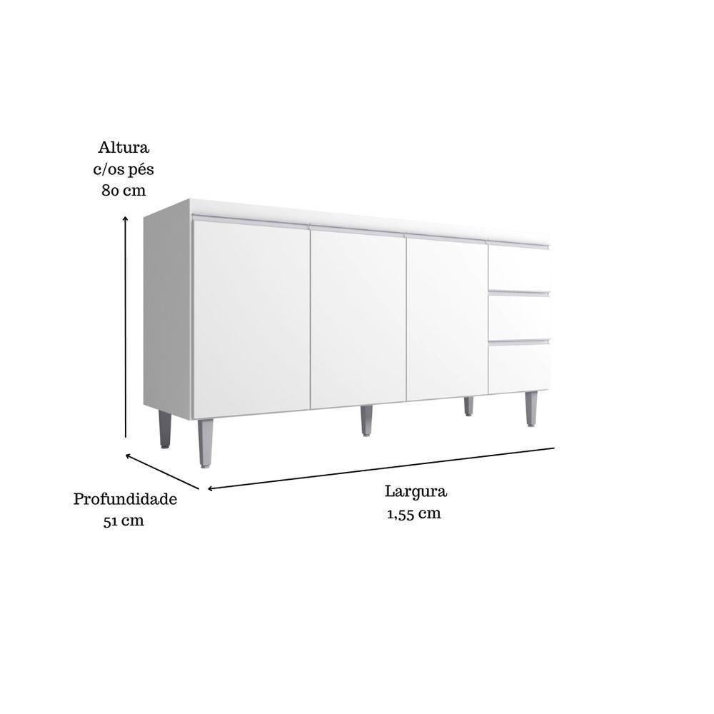 Balcão Gabinete Para Pia Andreia S-tampo 160cm 3 Portas 3 Gavetas Branco - 5