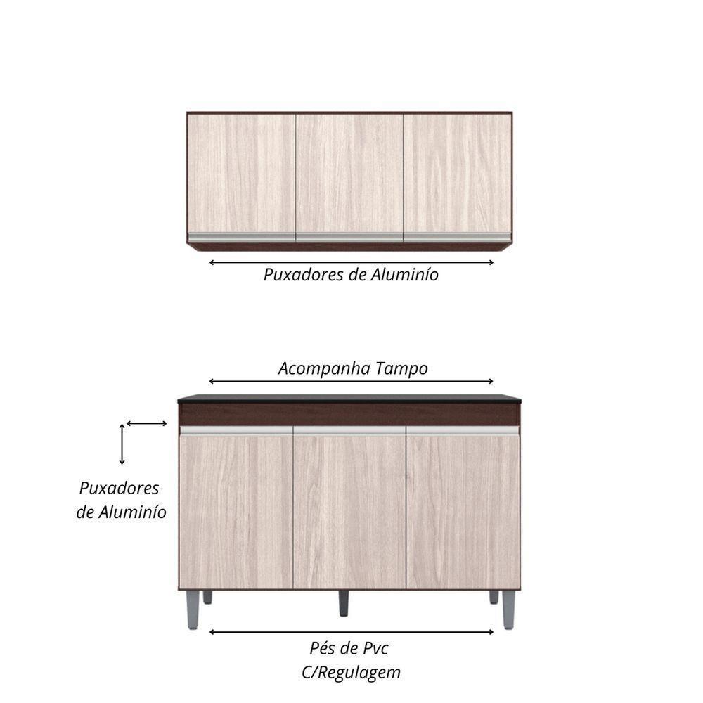 Balcão Gabinete Manu 120 Cm C-tampo E Armário Aéreo Andreia 120cm Marrom - 4