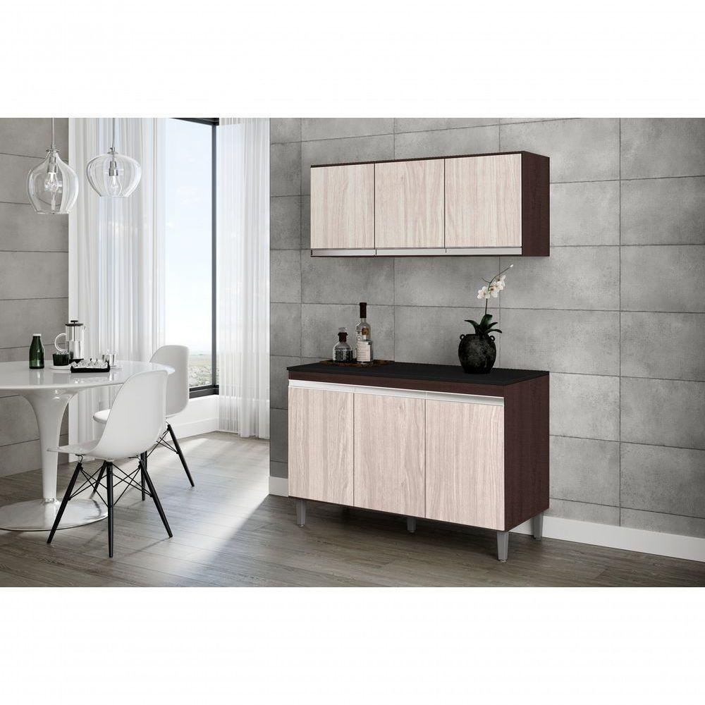 Balcão Gabinete Manu 120 Cm C-tampo E Armário Aéreo Andreia 120cm Marrom - 3