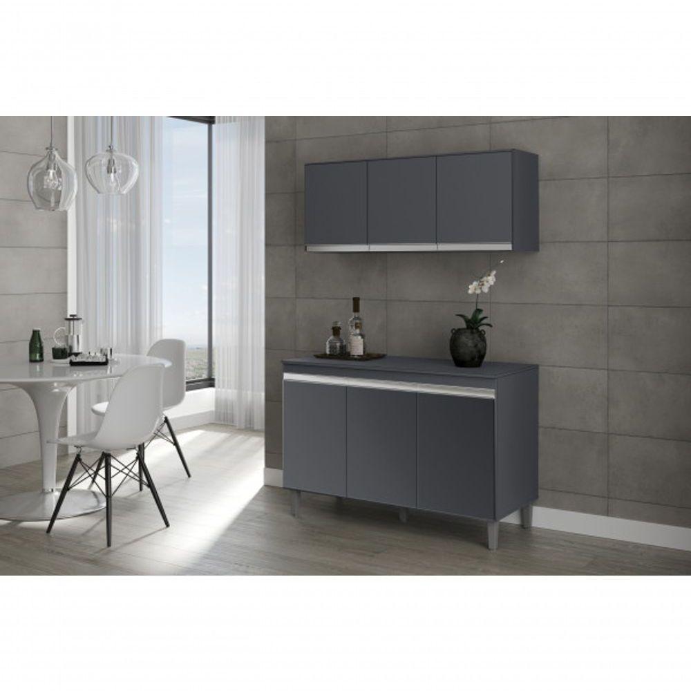 Balcão Gabinete Manu 120 Cm C-tampo E Armário Aéreo Andreia 120cm Cinza - 3