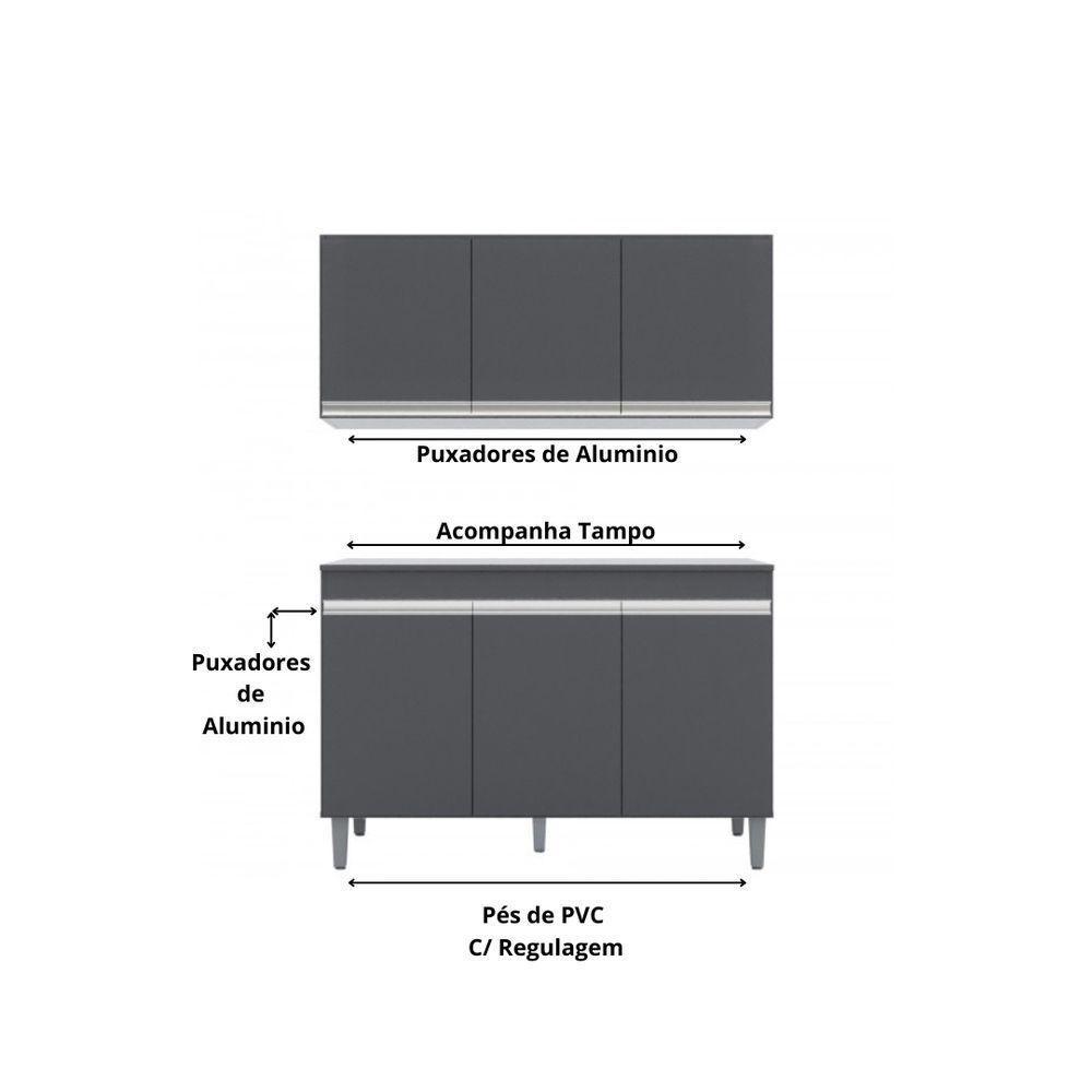 Balcão Gabinete Manu 120 Cm C-tampo E Armário Aéreo Andreia 120cm Cinza - 6
